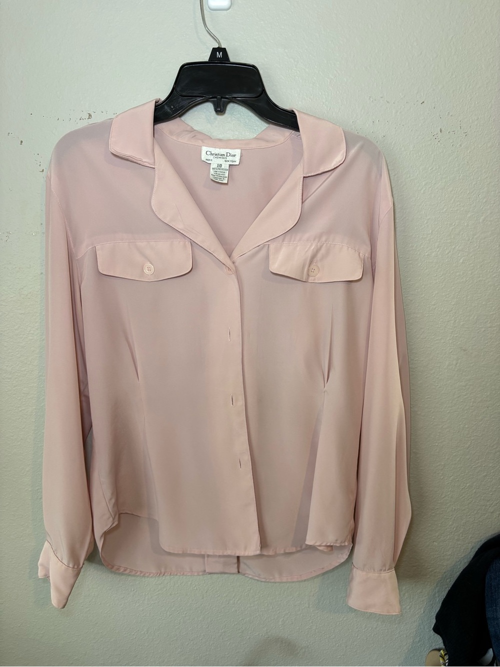 Vintage Dior Women's Pale Pink Silk-Blend Button Front Blouse